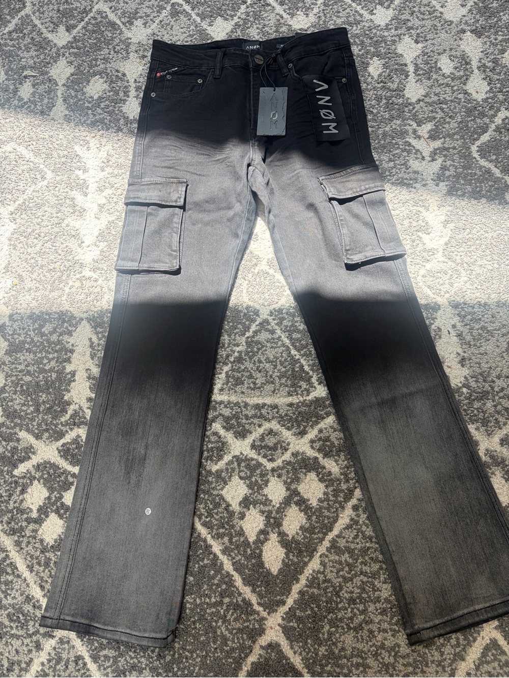 ANOM Men’s Black to Gray Fade Bootcut Cargo Slim fit Jeans